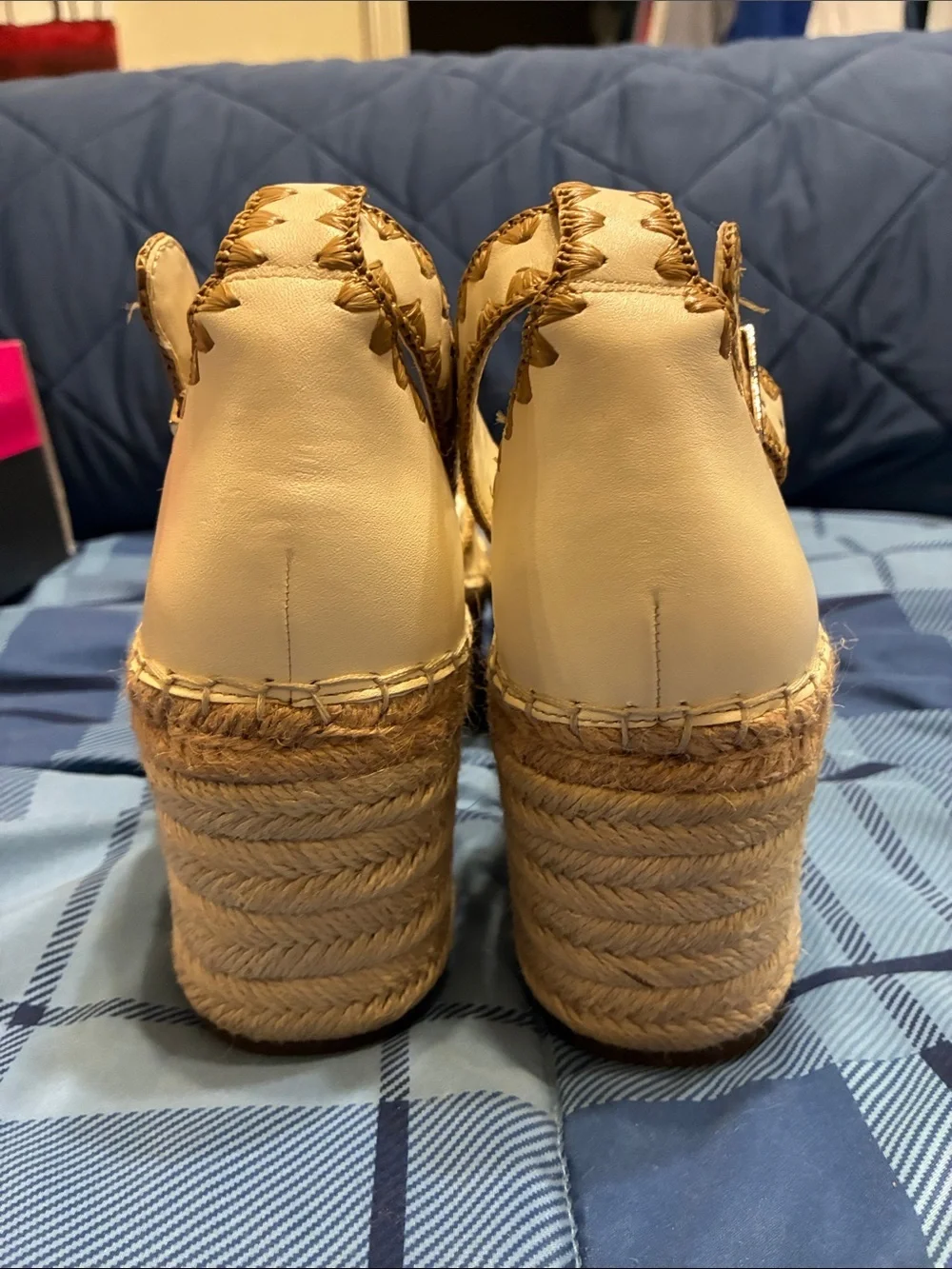 NWT Vince Camuto Cream and Tan Espadrille Platform Wedge Sandal Treyenn size 11